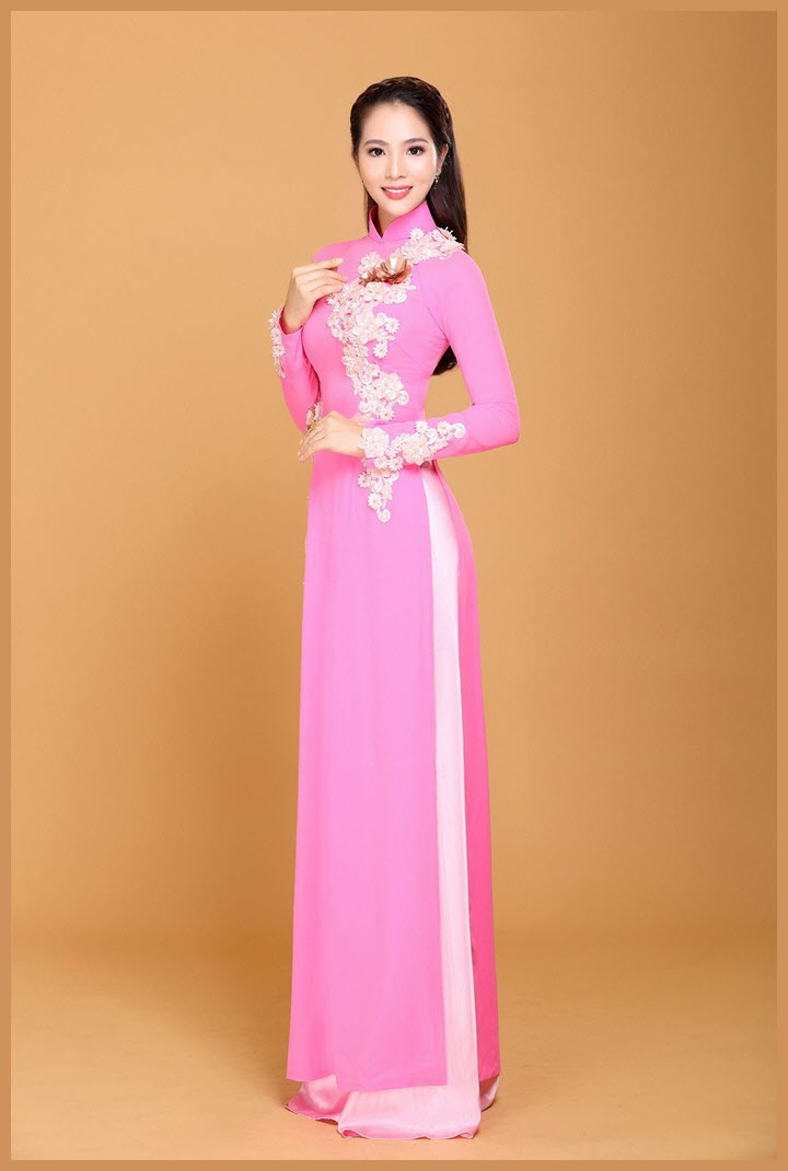 Hình mẫu áo dài cưới màu hồng sen