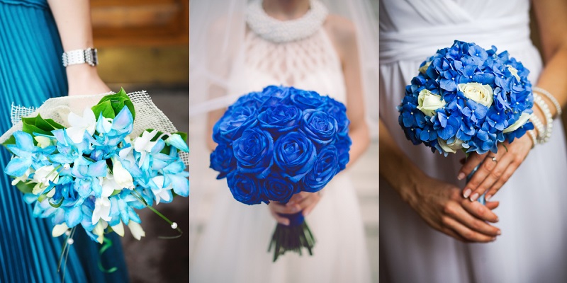 Hoa cưới cầm tay màu xanh