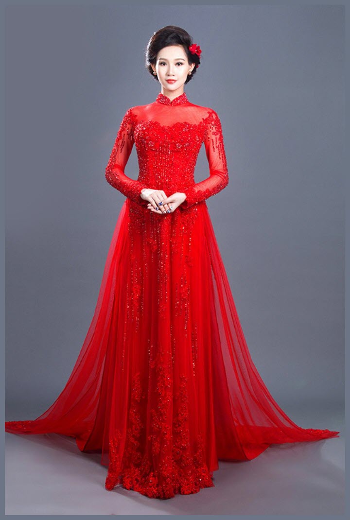 Mẫu áo dài cưới màu đỏ đẹp